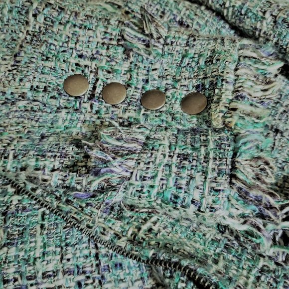 Green Chanel-style zip jacket with fringe detailing by INC. Size 10/ - Picture 7 of 9